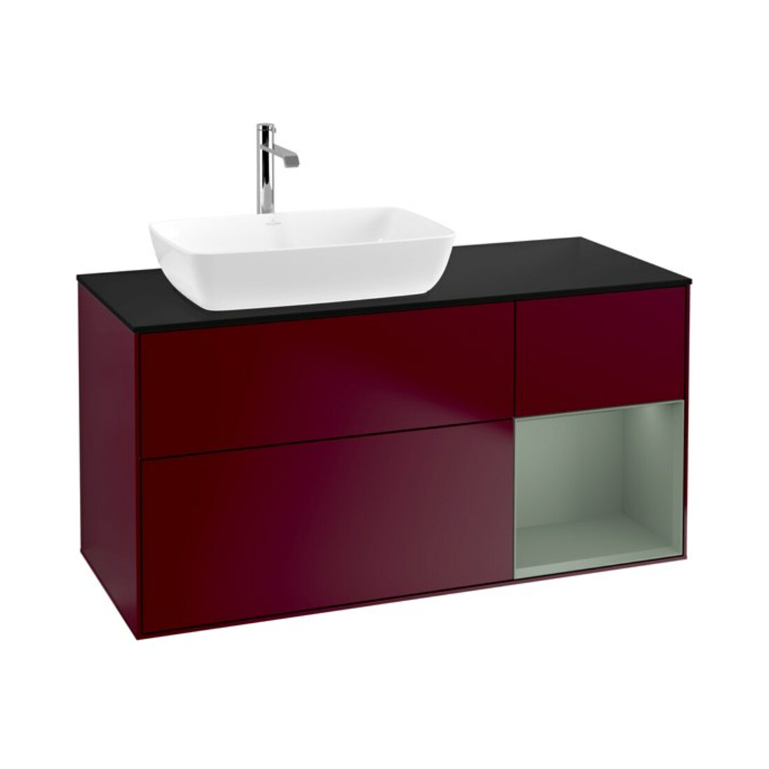 V&B Meuble sous lavabo Finion 120 cm, Pl bleu, Étagère oliqué, Peo m