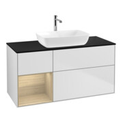 V&B Meuble sous-lavabo Finion 120 cm, Pl bleu, Étagère ouverte, blanc laqué, avec éclairage mural