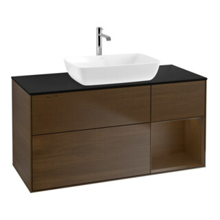 V&B Meuble sous lavabo Finion 120 cm, Pl bleu, étagère wal ven, wal ven