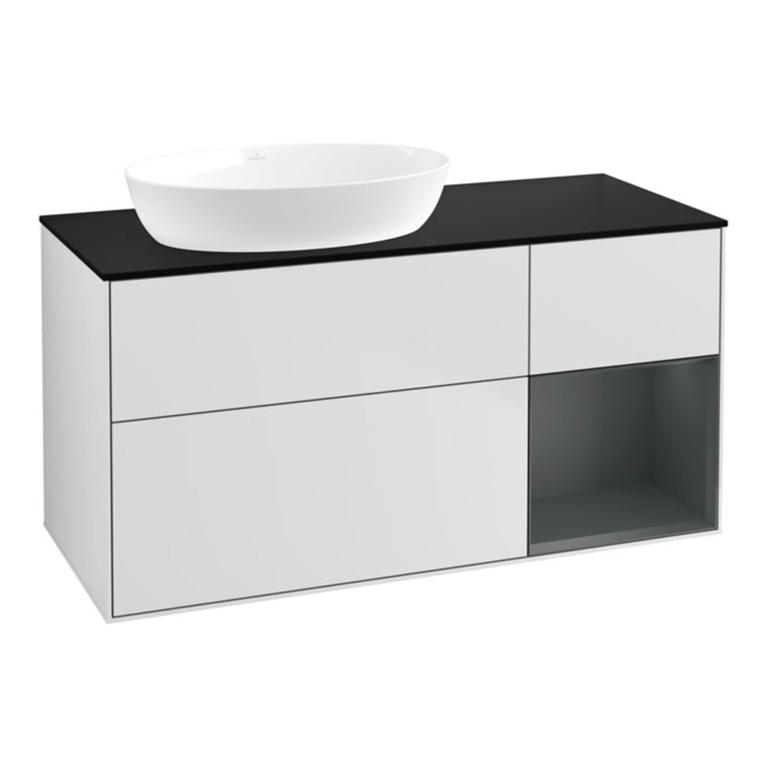 V&B Meuble sous lavabo Finion 120 cm, Pl bleu m, Étag md m Lac, blanc m Lac