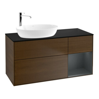 V&B Meuble sous lavabo Finion 120 cm, Pl bleu m, Étag md m Lac, noyer vein
