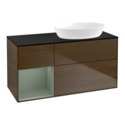 V&B Meuble sous lavabo Finion 120 cm, Pl bleu m, Étag Oli. m Lac, noyer ven