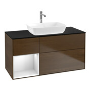V&B Meuble sous lavabo Finion 120 cm, Pl bleu m, Étagère blanche m Lac, noyer ven-1