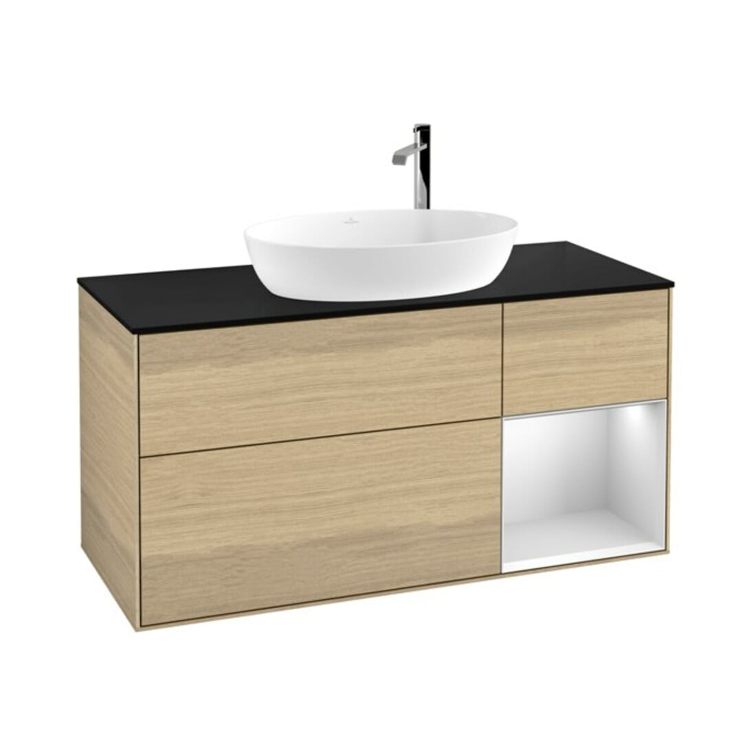 V&B Meuble sous-lavabo Finion 120 cm, Pl bleu m, Étagère blanche m Lac, Oa ven