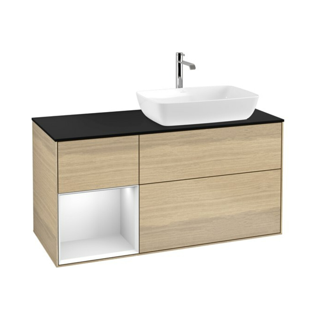 V&B Meuble sous lavabo Finion 120 cm, Pl bleu m, Étagère blanche m Lac, Oa ven