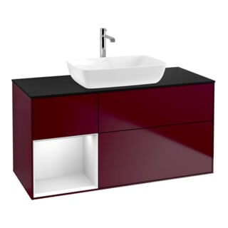 V&B Meuble sous lavabo Finion 120 cm, Pl bleu m, Étagère blanche m Lac, Peo m