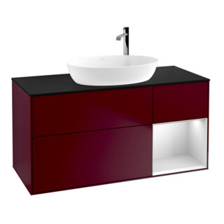 V&B Meuble sous lavabo Finion 120 cm, Pl bleu m, étagère blanche m Lac, Peo m