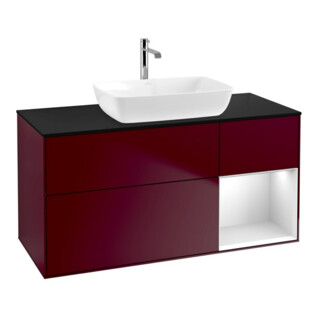 V&B Meuble sous lavabo Finion 120 cm, Pl bleu m, Étagère blanche m Lac, Peo m