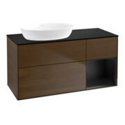 V&B Meuble sous lavabo Finion 120 cm, Pl bleu m, Étagère bleu m Lac, noyer ven