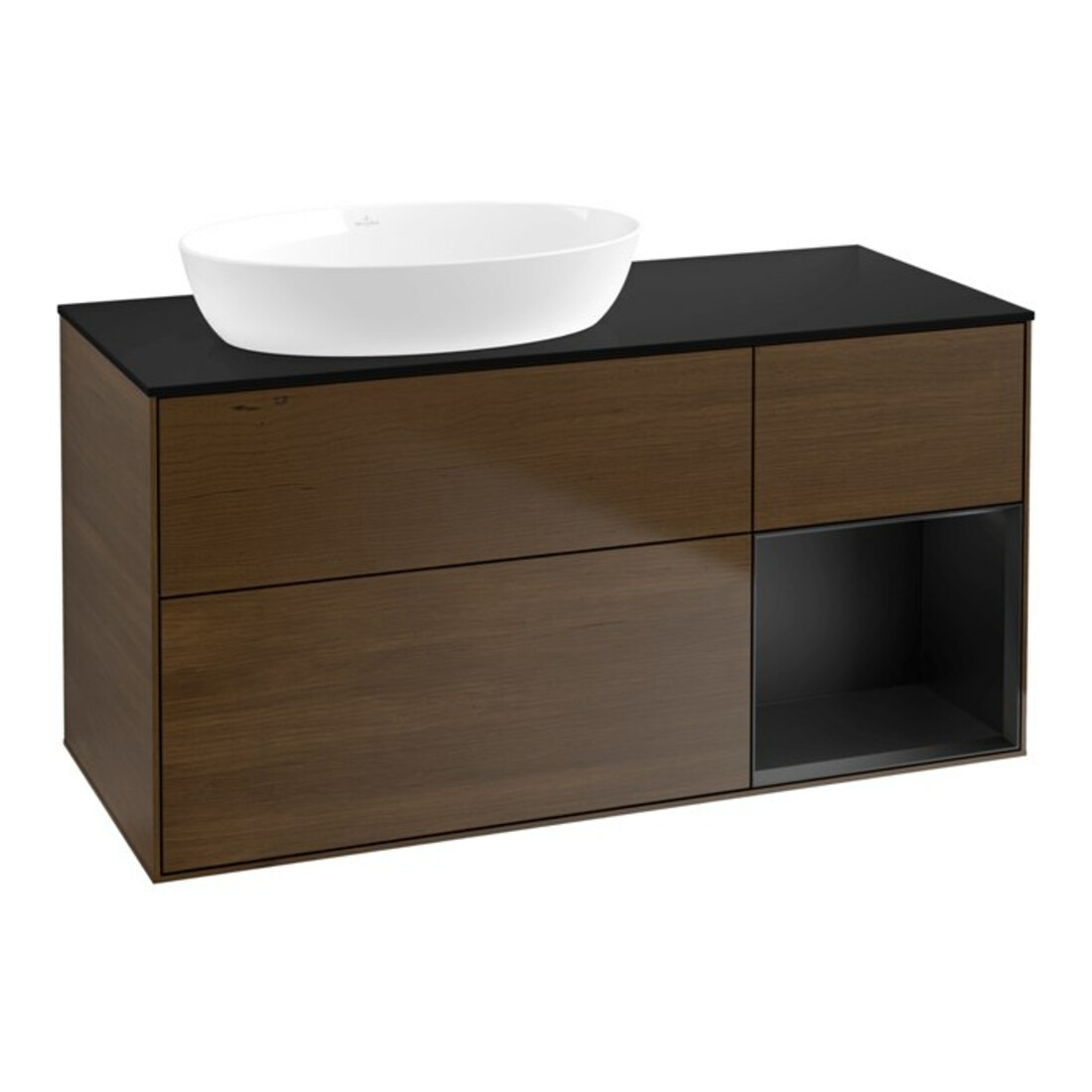 V&B Meuble sous lavabo Finion 120 cm, Pl bleu m, Étagère bleu m Lac, noyer ven