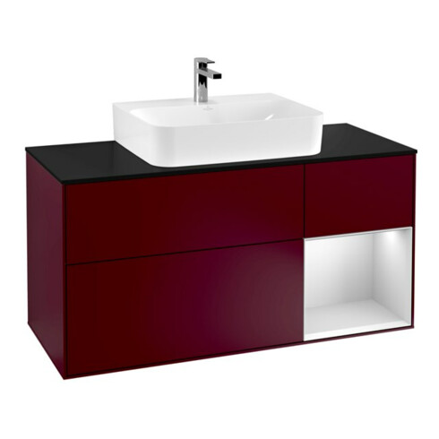 V&B Meuble sous-lavabo Finion 120 cm, Pl bleu m, Étagère droite blanche m Lac, Peo m
