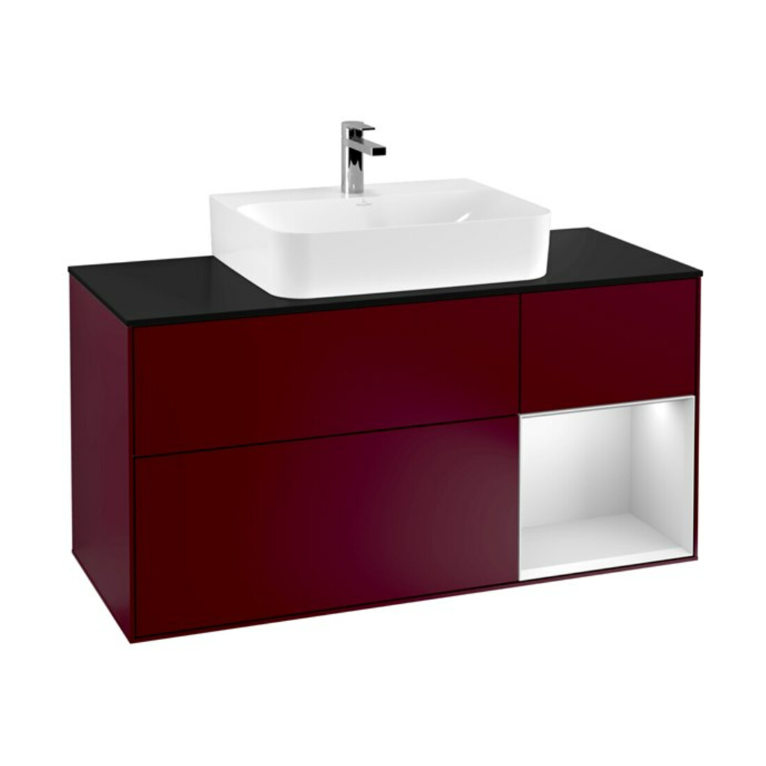 V&B Meuble sous-lavabo Finion 120 cm, Pl bleu m, Étagère droite blanche m Lac, Peo m
