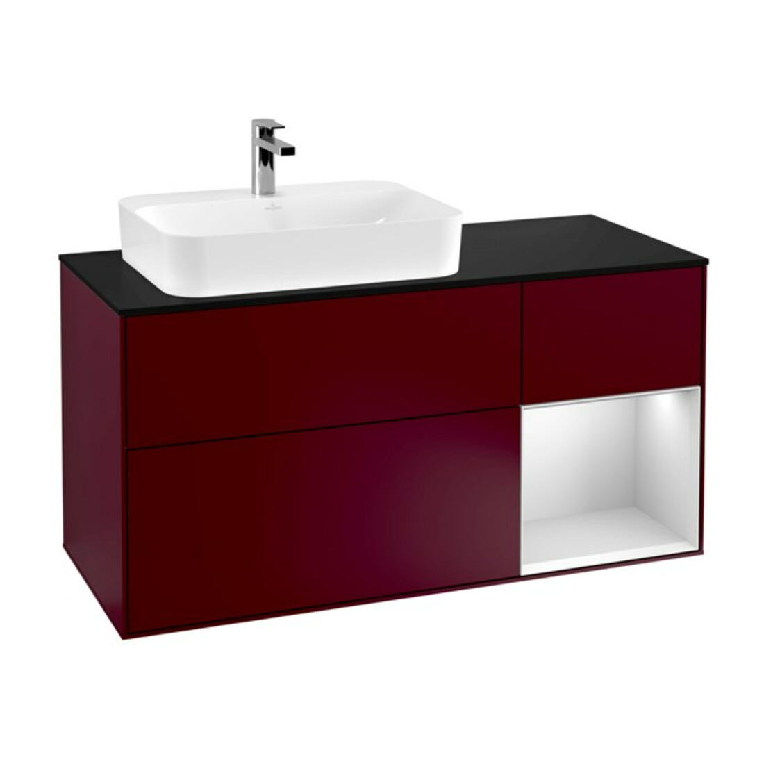 V&B Meuble sous lavabo Finion 120 cm, Pl bleu m, Étagère droite blanche m Lac, Peo m
