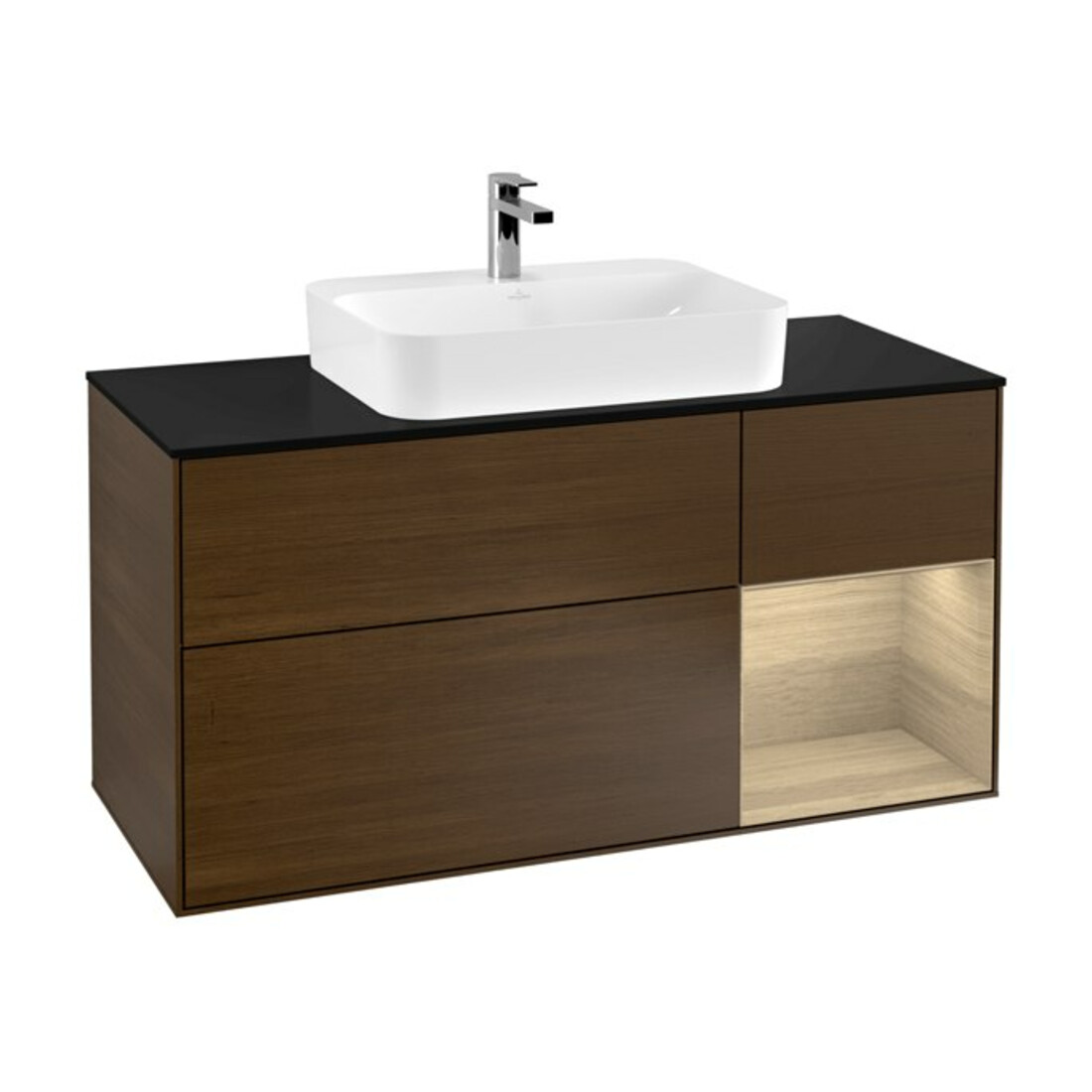 V&B Meuble sous-lavabo Finion 120 cm, Pl bleu m, étagère droite Oa ven, wal ven