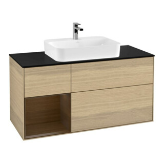 V&B Meuble sous lavabo Finion 120 cm, Pl bleu m, étagère gauche, Oa ven