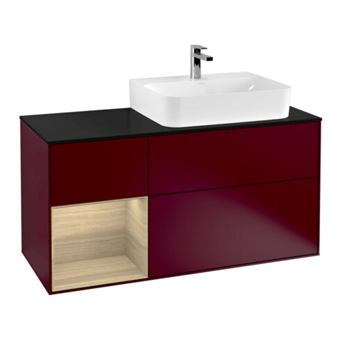 V&B Meuble sous lavabo Finion 120 cm, Pl bleu m, Étagère gauche Oa ven, Peo m