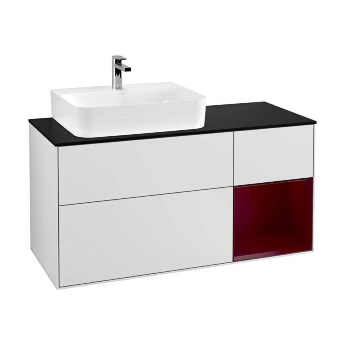 V&B Meuble sous lavabo Finion 120 cm, Pl bleu m, Étagère gauche Peo, blanc m Lac