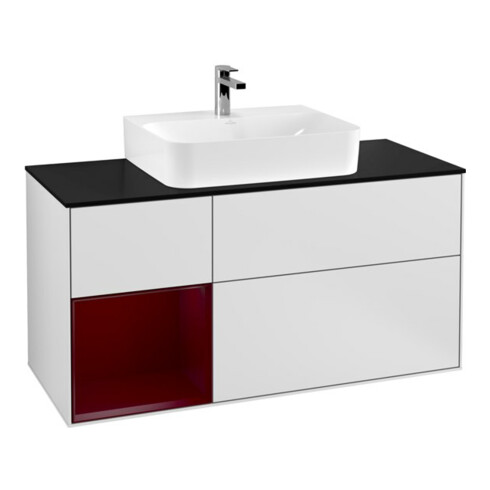 V&B Meuble sous-lavabo Finion 120 cm, Pl bleu m, étagère gauche Peo, blanc m Lac