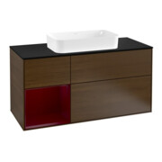 V&B Meuble sous lavabo Finion 120 cm, Pl bleu m, Étagère gauche Peo, chêne veinée