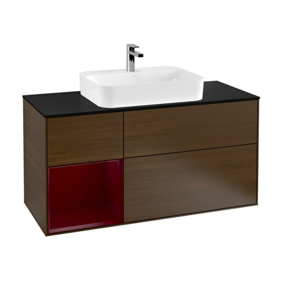 V&B Meuble sous lavabo Finion 120 cm, Pl bleu m, Étagère gauche Peo, noyer ven