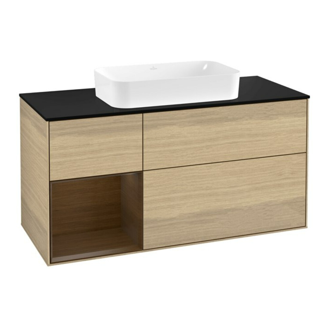 V&B Meuble sous-lavabo Finion 120 cm, Pl bleu m, Étagère gauche, Ven mural, Ven Oa