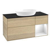 V&B Meuble sous-lavabo Finion 120 cm, Pl bleu m, Étagère gla wh. Lac, Oa ven
