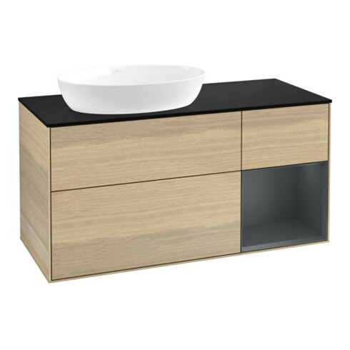 V&B Meuble sous-lavabo Finion 120 cm, Pl bleu m, Étagère md m Lac, Oa ven