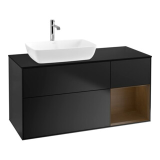 V&B Meuble sous lavabo Finion 120 cm, Pl bleu m, étagère noyer ven, bleu m Lac