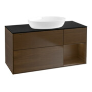 V&B Meuble sous-lavabo Finion 120 cm, Pl bleu m, étagère noyer ven, noyer ven