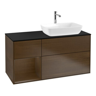 V&B Meuble sous lavabo Finion 120 cm, Pl bleu m, étagère noyer ven, noyer ven