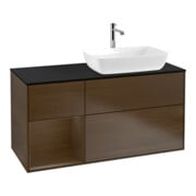 V&B Meuble sous lavabo Finion 120 cm, Pl bleu m, étagère noyer ven, noyer ven