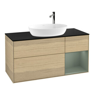 V&B Meuble sous lavabo Finion 120 cm, Pl bleu m, Étagère Oli. m Lac, Oa ven