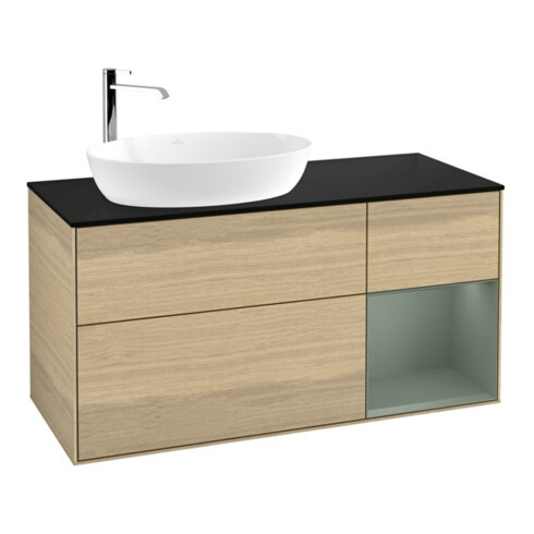V&B Meuble sous lavabo Finion 120 cm, Pl bleu m, étagère Oli. m Lac, Oa ven
