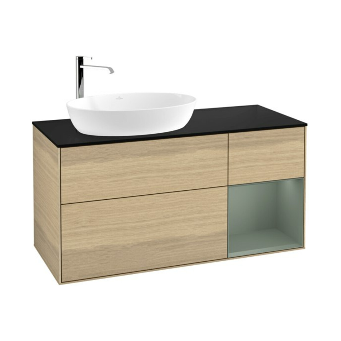 V&B Meuble sous lavabo Finion 120 cm, Pl bleu m, étagère Oli. m Lac, Oa ven