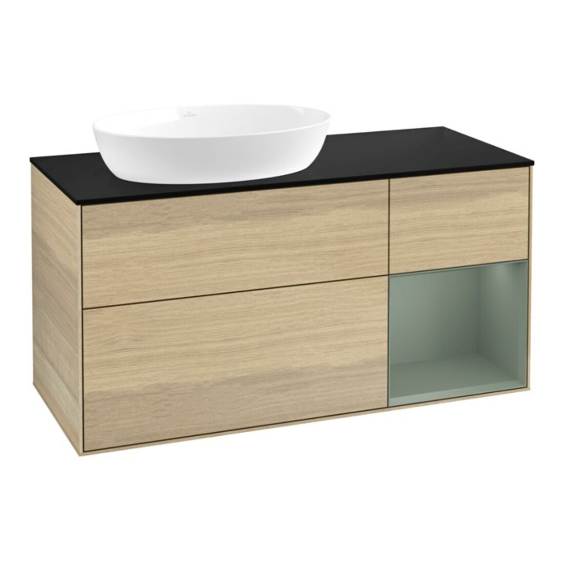 V&B Meuble sous lavabo Finion 120 cm, Pl bleu m, Étagère Oli. m Lac, Oa ven