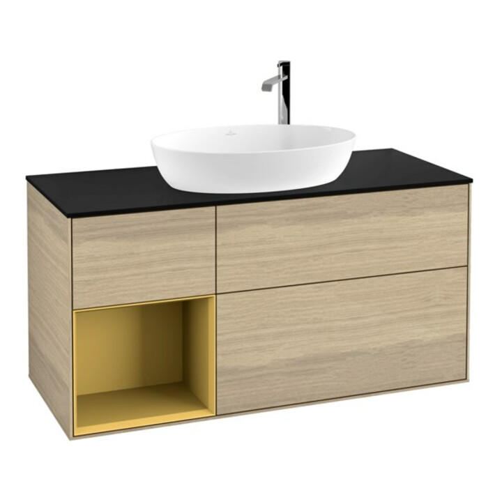 V&B Meuble sous-lavabo Finion 120 cm, Pl bleu m, Étagère or m Lac, Oa ven