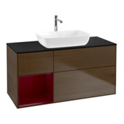 V&B Meuble sous lavabo Finion 120 cm, Pl bleu m, Étagère Peo m Lac, noyer ven