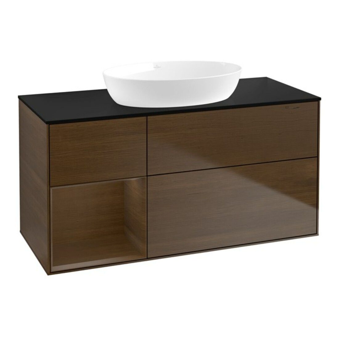 V&B Meuble sous lavabo Finion 120 cm, Pl bleu m, étagère wal ven, wal ven