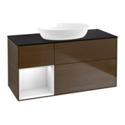 V&B Meuble sous lavabo Finion 120 cm, Pl bleu m, Reg blanc m Lac, noyer ven