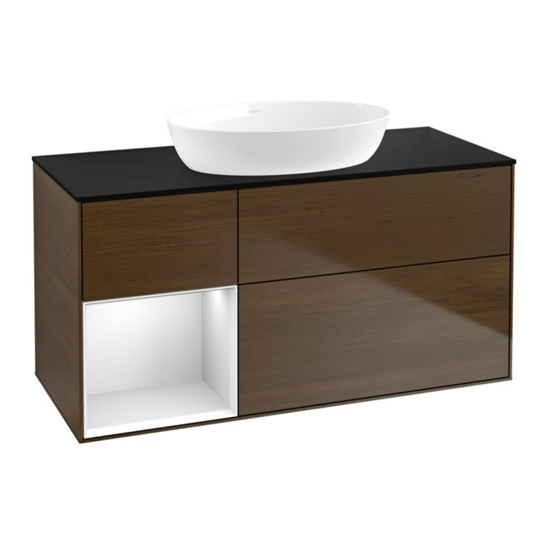 V&B Meuble sous lavabo Finion 120 cm, Pl bleu m, Reg blanc m Lac, noyer ven