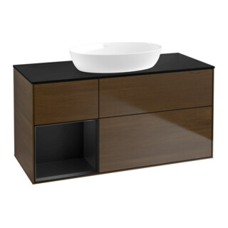 V&B Meuble sous lavabo Finion 120 cm, Pl bleu m, Reg bleu m Lac, noyer veinée