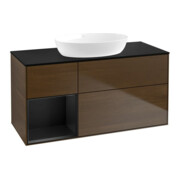 V&B Meuble sous lavabo Finion 120 cm, Pl bleu m, Reg bleu m Lac, noyer veinée