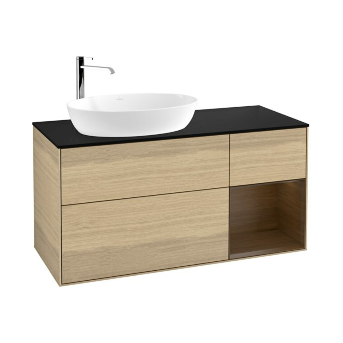 V&B Meuble sous lavabo Finion 120 cm, Pl bleu m, Reg chêne, Oa chêne