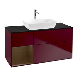 V&B Meuble sous lavabo Finion 120 cm, Pl bleu m, Reg chêne ven, Peo m