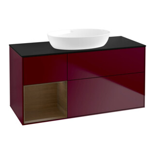 V&B Meuble sous lavabo Finion 120 cm, Pl bleu m, Reg chêne ven, Peo m
