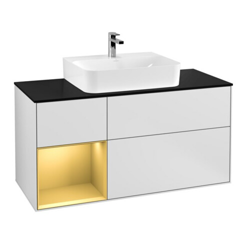 V&B Meuble sous lavabo Finion 120 cm, Pl bleu m, Reg gauche gol m, blanc m Lac