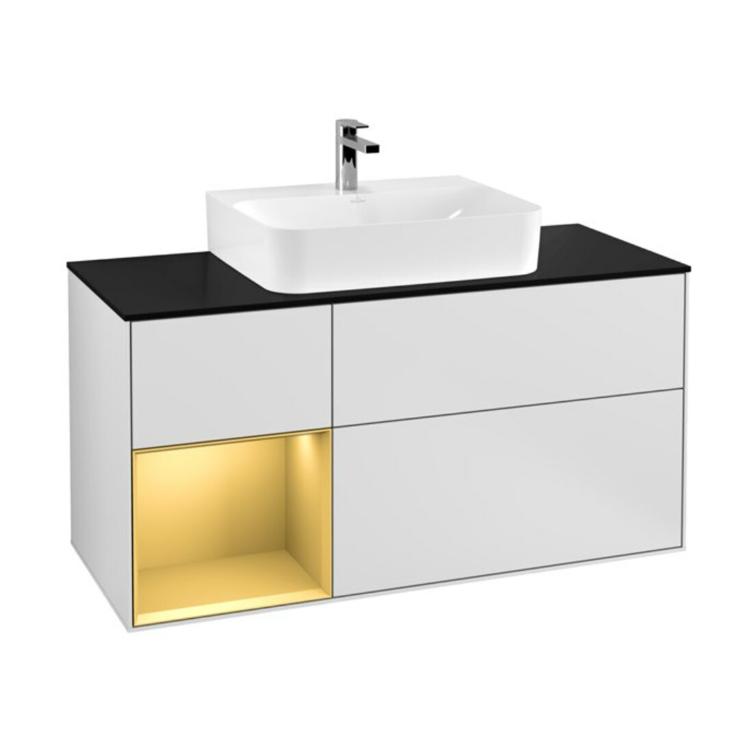 V&B Meuble sous lavabo Finion 120 cm, Pl bleu m, Reg gauche gol m, blanc m Lac