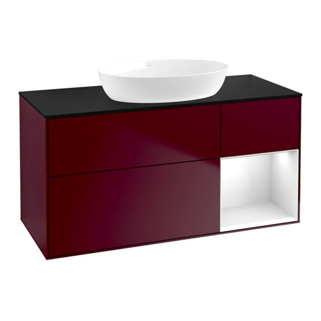 V&B Meuble sous-lavabo Finion 120 cm, Pl bleu m, Reg glo blanc, Lac, Peo m