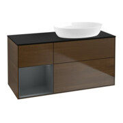 V&B Meuble sous lavabo Finion 120 cm, Pl bleu m, Reg md m Lac, noyer ven