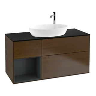 V&B Meuble sous lavabo Finion 120 cm, Pl bleu m, Reg md m Lac, noyer ven